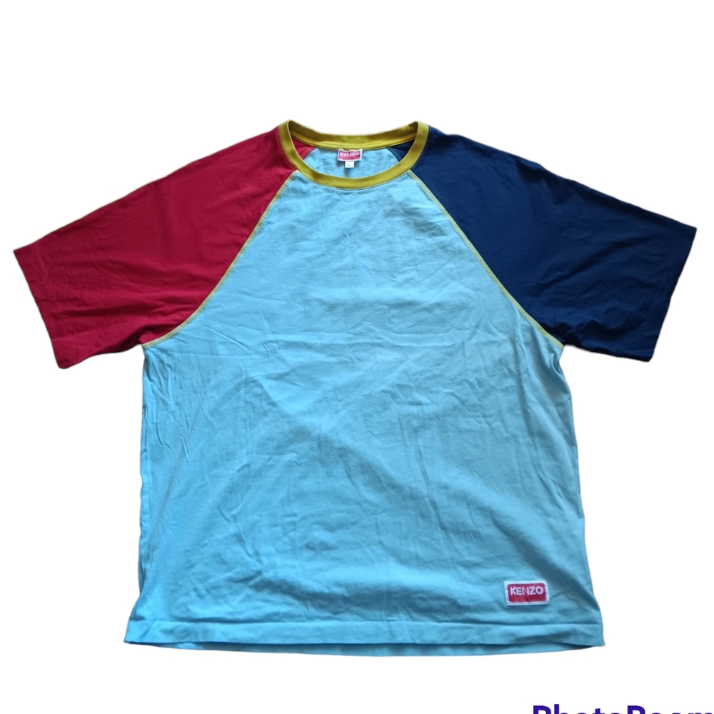 KENZO FUNMIX RAGLAN TEESKY BLUE Color Block Mens Shirt